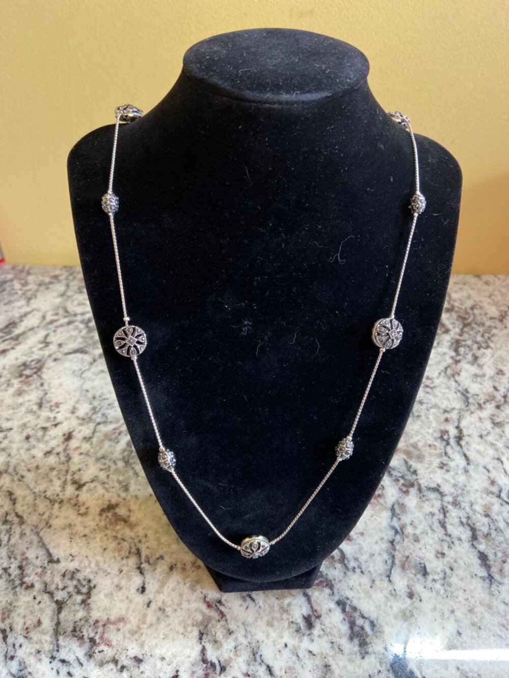 Vintage Crown Trifari Silver Filigree Bead Necklace Long Layered MCM Designer